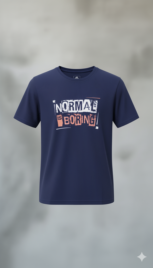 Men’s Navy Blue Graphic T-Shirt – “Normal is Boring” Printed Round Neck